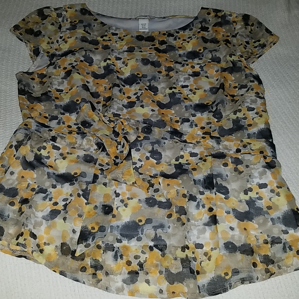 H&M floral print tie blouse peplum 10